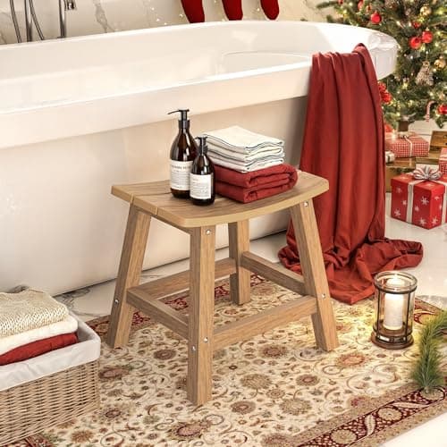 DWVO Water Resistant Poly Lumber Shower Bench, Non-Slip Bathroom Stool (Black) — Teak