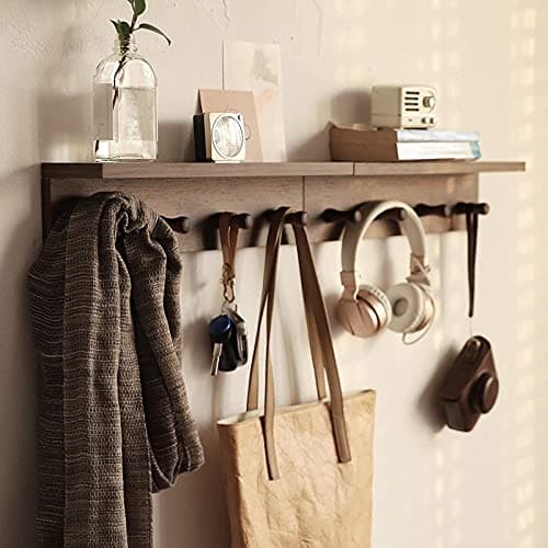 Walnut Wooden Wall-Mounted Coat Rack with Hooks (1pcs)