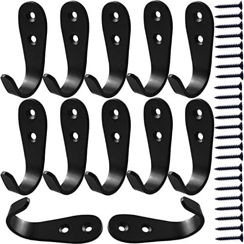 MsBong 12-Piece Black Coat Hooks, Heavy-Duty No-Rust Wall Mount for Coats, Keys, Towels, Bags