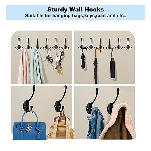 Kruodop 4Pcs Heavy Duty Black Wall Hooks for Coats, Handbags, Towels