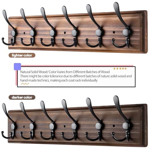 Brown Wooden Heavy Duty Coat Rack with 6 Hooks