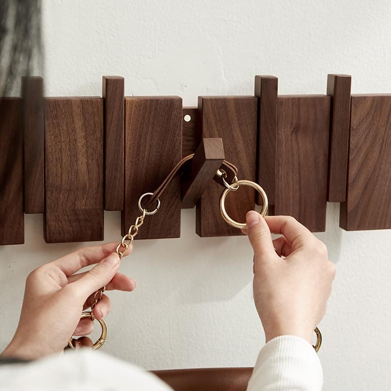 Walnut Wood Wall Mount Coat Rack with 6 Hooks