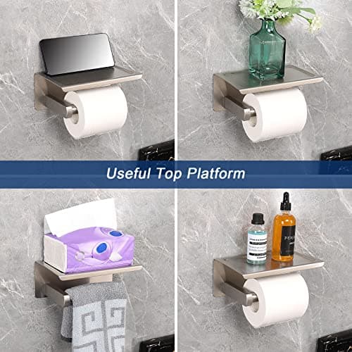 NearMoon 304 Stainless Steel Toilet Paper Holder with Shelf for Bathroom/Kitchen