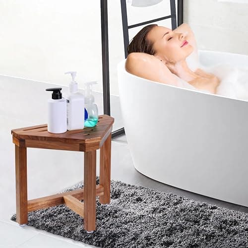 Acacia Wood Shower Stool for Leg Shaving, 13.3 in Corner Foot Rest-Safe & Non-Slip