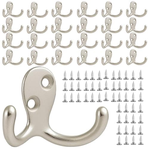 Bronze Double Prong Coat Hooks - 8 Pack, Wall Mounted, Heavy-Duty for Living Room & More — 25pcs Silver