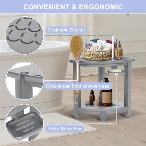 Nalone HDPE Corner Shower Stool with Storage (Grey)
