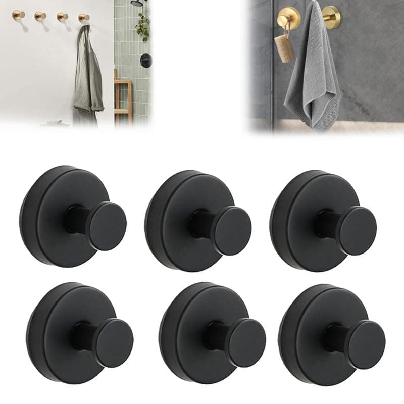 Luxe No-Drill Hooks, Stainless Steel Suction Cup Hooks for Bathroom, Shower, Glass Doors(Black, 2PC) — Black