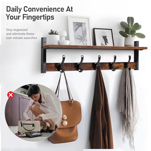 Tatub Rustic 29" Wall Mount Coat Rack with Shelf, Black