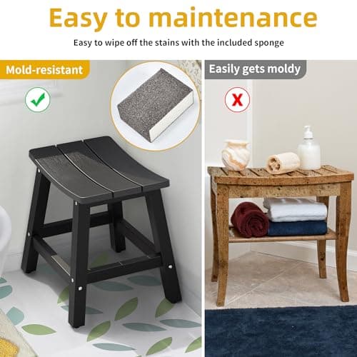 DWVO Water Resistant Poly Lumber Shower Bench, Non-Slip Bathroom Stool (Black)