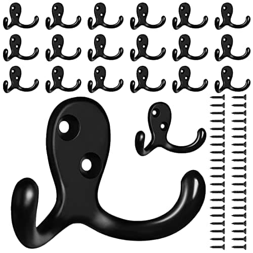 20 Pack Heavy Duty Coat Hooks for Wall, Living Room & Bathroom (Black)