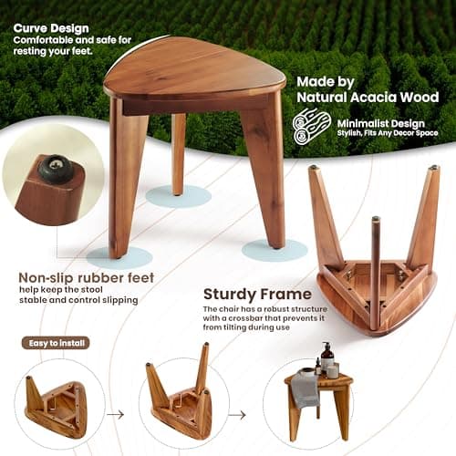 HOLANA Acacia Wood 12" Corner Shower Footrest - Waterproof Bench for Inside Shower