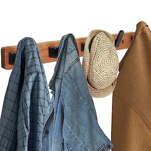 Wall Mounted Coat Rack with 5 Black Rustic Hooks
