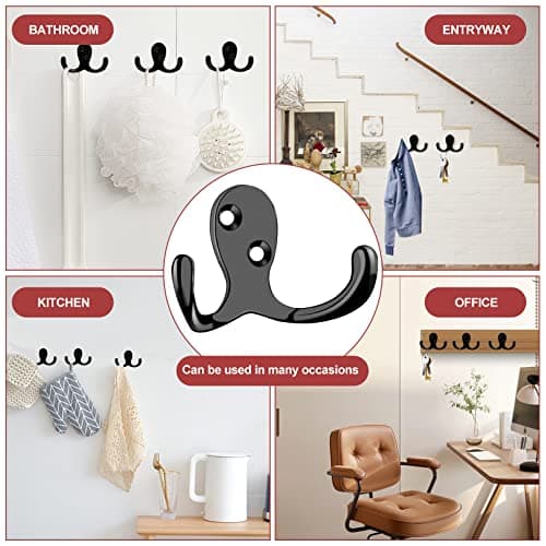 20 Pcs Heavy Duty Double Prong Coat Hooks with Screws for Bathroom Kitchen Entryway (Black)