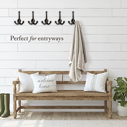 Rustic Black Cast Iron Coat Hooks (5 Pack) - Farmhouse Decor Tri Leg Hooks