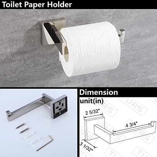 Modern Bathroom Accessories Set: Stainless Steel Toilet Paper Holder, Towel Bar, Robe Hook - Polished Finish (Q7010P)