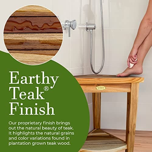 EcoDecors Corner Waterproof Teak Wood Shower Bench Stool