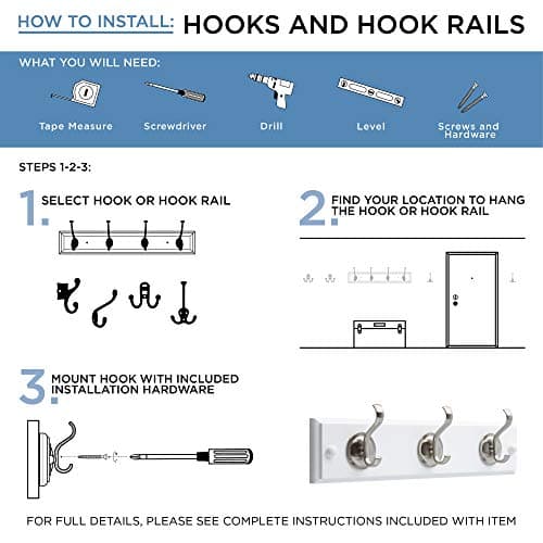 Franklin Brass Heavy Duty Double Hooks Matte Nickel Coat and Hat Wall Mount Hanger B59303G-SN-C