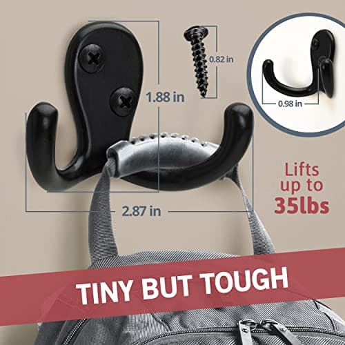 Jack N’ Drill 5+1 Pack Black Finish Double Coat Hooks