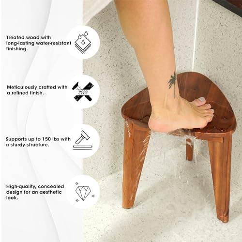 HOLANA Acacia Wood 12" Corner Shower Footrest - Waterproof Bench for Inside Shower