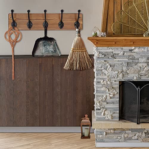 WEBI Rustic Brown Coat Rack with 5 Cast Iron Hooks for Wall Mount
