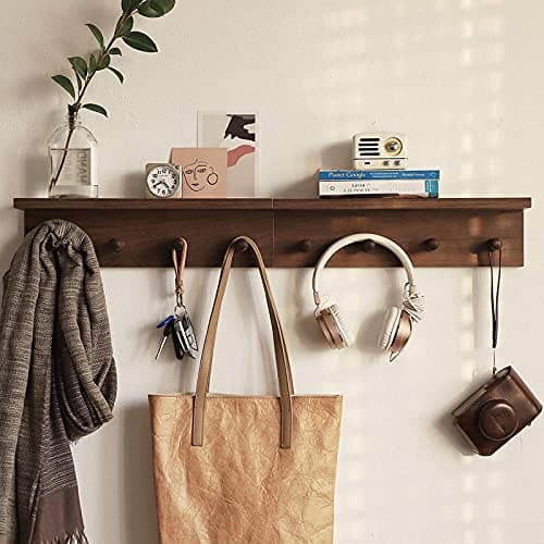 Walnut Wooden Wall-Mounted Coat Rack with Hooks (1pcs)