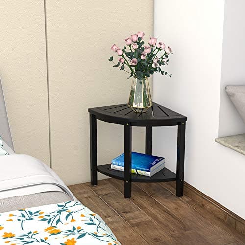 Zhuoyue Bamboo Corner Shower Stool with Storage, Waterproof for Bathroom & Shower