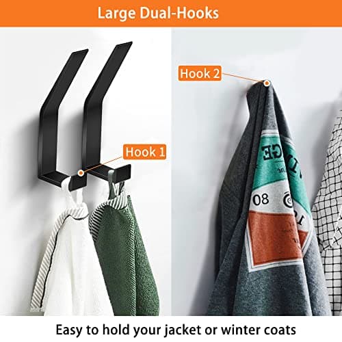 Black Wall Mount Coat Rack Hooks, 4Packs, Bath Towel Rope for Kitchen, Foyers & Bedrooms