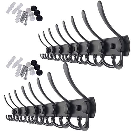 WEBI Long 8-Tri Hook Coat Rack, 30 Inch Rail, Wall Mount Black — Black