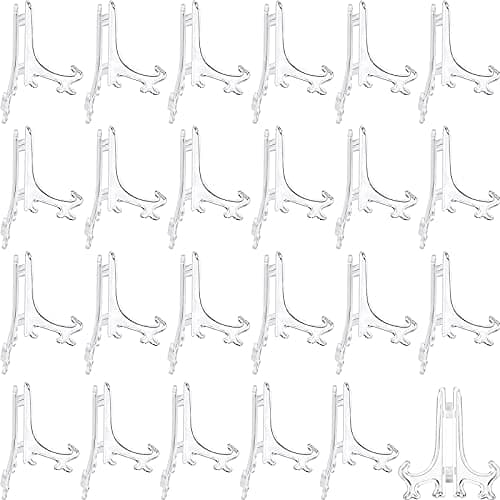 Boao 24-Piece Clear 5" Plastic Easel Plate Display Stand Holder for Weddings, HomeDecoration
