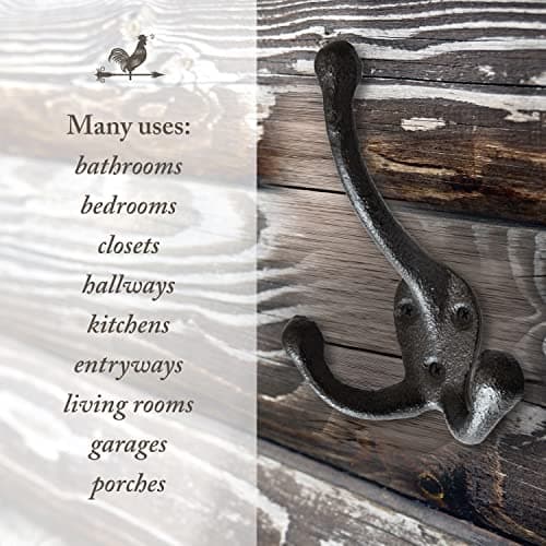 Rustic Black Cast Iron Coat Hooks (5 Pack) - Farmhouse Decor Tri Leg Hooks