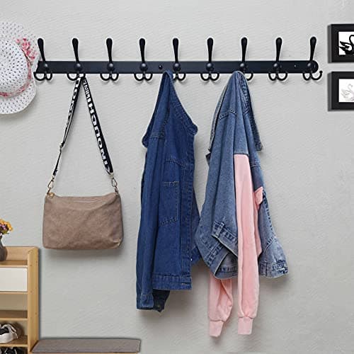 Black 10-Tri-Hook Heavy Duty Coat Rack for Wall Mount