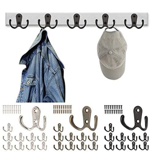 Heavy Duty Double Prong Wall Mount Coat Hooks (10 Pack, Black)