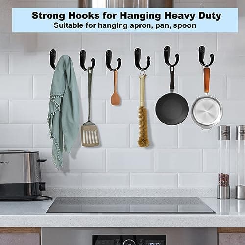 Kruodop 10-Pack Heavy-Duty Wall Hooks for Coats, Handbags, and Towels - Black Metal Hangers with Screws
