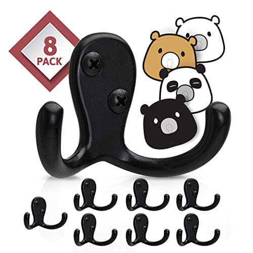 Jack N’ Drill 5+1 Pack Black Finish Double Coat Hooks — Black Finish