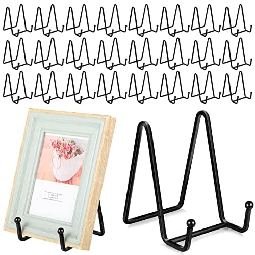 Therwen 24 Pack Black Metal Plate Stands for Home Display