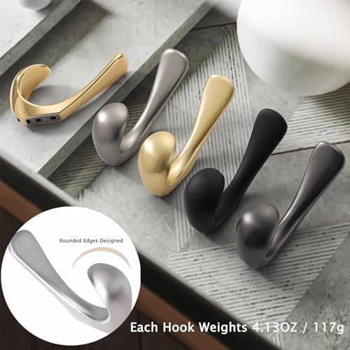 4 Pack Brushed Nickel Towel Hooks for Bathroom Wall Mount, Zinc Alloy Heavy Duty Hangers