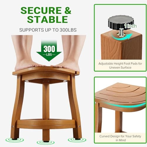 ETECHMART Waterproof Corner Shower Stool with Storage, Teak Finish for Legs Shaving