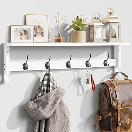 AMBIRD Wall Mount Coat Rack with Shelf (White)