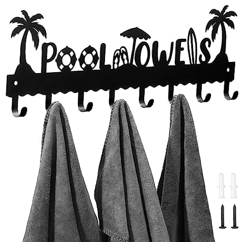 Black Metal Wall Hook Rack with 8 Hooks for Pool Towels and More