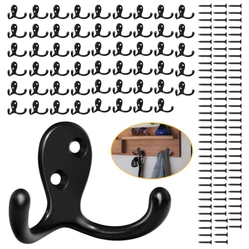Heavy Duty 14 Pack Double Prong Coat Hooks for Hanging Towel, Coat, Bag, Hat, Cup, Key
| No Rust Black Metal Wall Mounted Coat Hooks with 28 Screws for Heavy Duty Use
| 14 Pack Coat Hooks for Hanging Towel, Coat, Bag, Hat, Cup, Key - Wall Mounted wi 