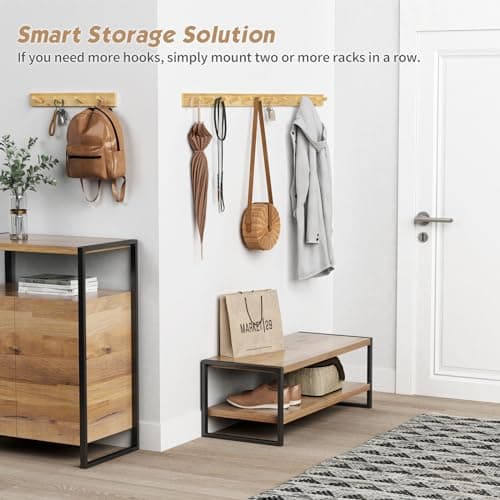 Forbena Natural Wood Coat Rack, 16 Hooks, Wall Mount Set - Kids &amp; Girls Room