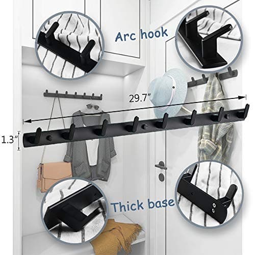 Modern Black Wall Mount Coat Rack with 8 Hooks for Entryway (8 Hooks)