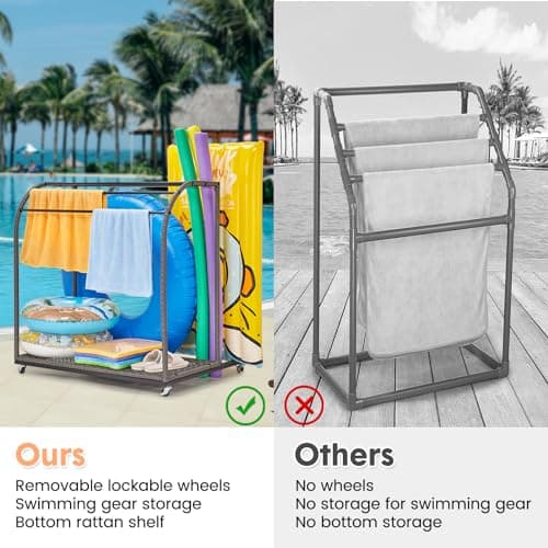 GAOMON Rattan Base 5-Bar Pool Towel Rack, Outdoor Storage Organizer