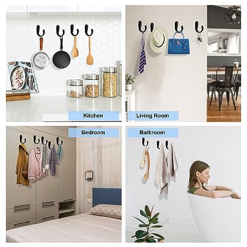 Kruodop 10-Pack Heavy-Duty Wall Hooks for Coats, Handbags, and Towels - Black Metal Hangers with Screws
