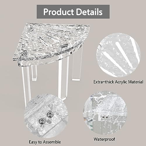 Waterproof Acrylic Shower Bench for Compact Showers & Corner Shasters