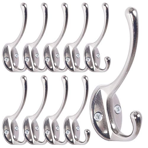 Black Wall_mounted Coat Hooks, Pack of 10 Metal — Silver