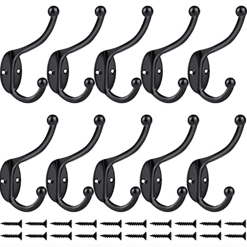 ZEYU 10PC Coat & Towel Hooks, No Rust, Black, Wall Mounted