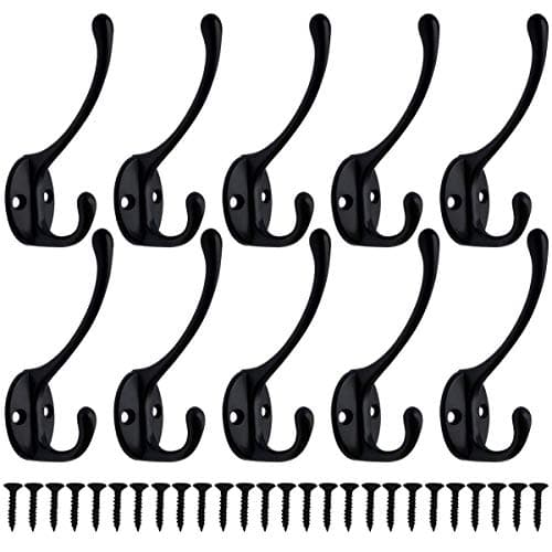 Retro Farmhouse Coat Hooks for Bath, Kitchen, Garage — 2# 10 Pack Black