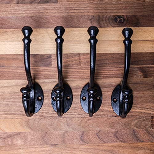 Craftsman Road Black Vintage Cast Iron Wall Hooks - Rustic Farmhouse Coat Hooks | Coats, Bags, Towels, Hats | Heritage S