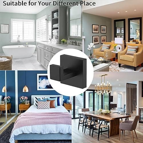 Kruodop Black Matte Square Stainless Steel Towel Hooks, 4 PCS Wall Mount for Bathroom, Kitchen, Bedroom